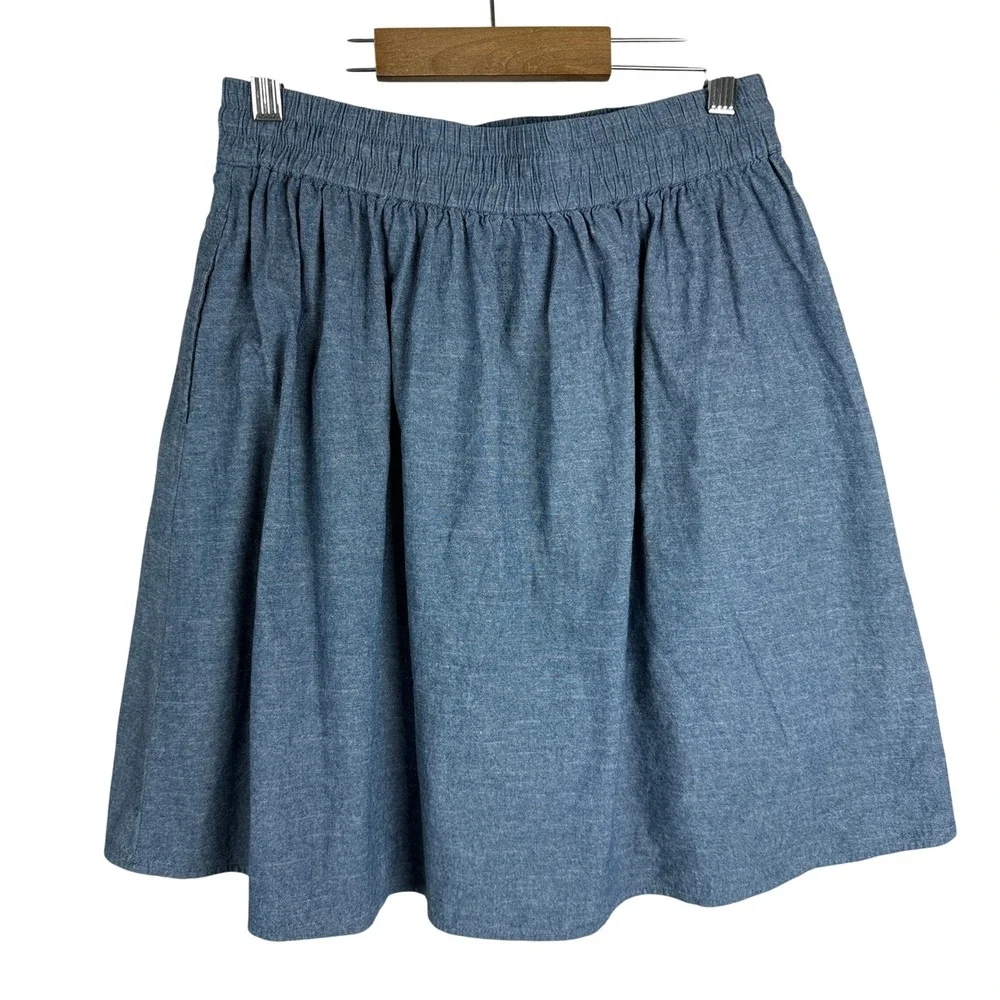 Alternative Apparel Chambray Mini Skirt Womens L Blue Cottagecore Boho‎ Pockets